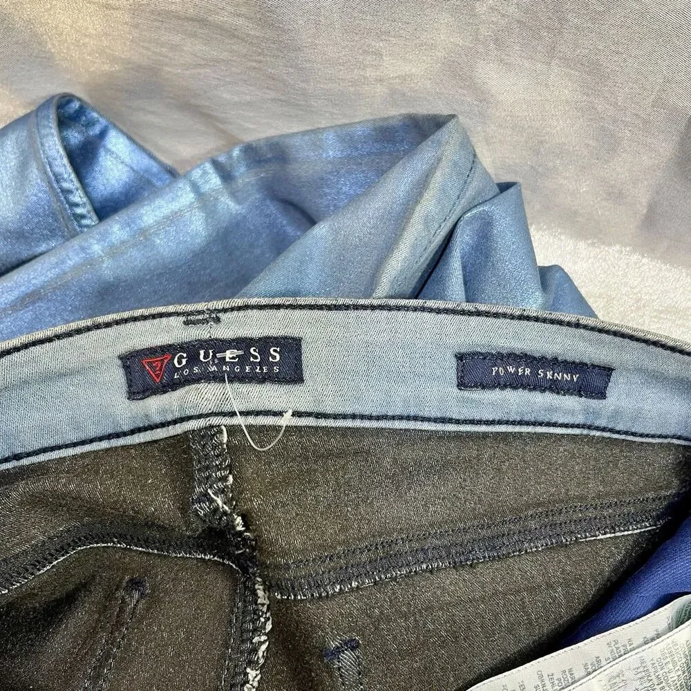 GUESS JEANS Women's Power Skinny Metallic Ice Blue Retail $138 Tags Attached